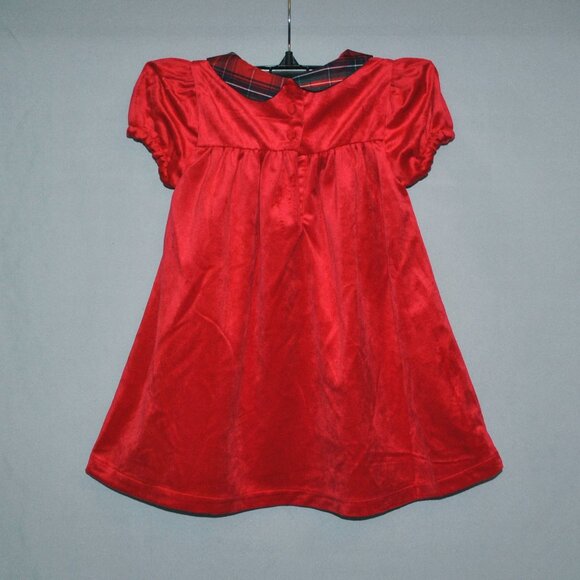 Max Studio Kids Dress Size 24 Months Red Velour Holiday Dress w/ Plaid Collar - Picture 2 of 9